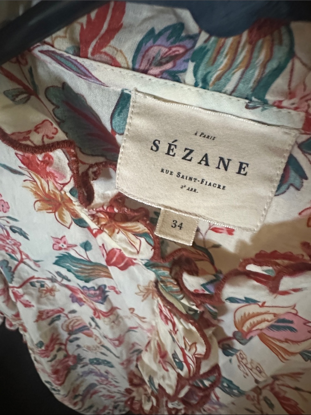 Sezane Cream Floral Ruffle Tie Blouse with Multicolor Blooms - Picture 2 of 3